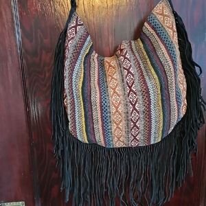 EARTHBOUND Striped Fringe Hobo Bag